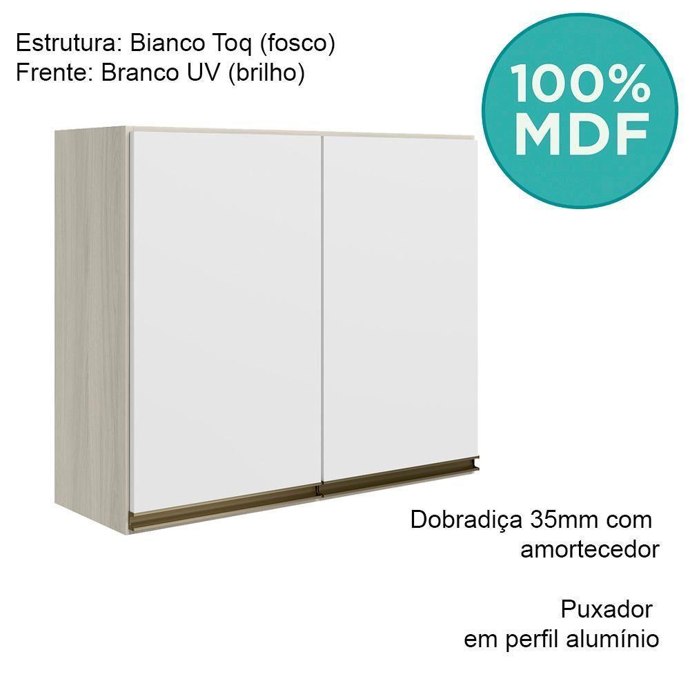 Armario Aereo 2 Portas Mdf 80 Cm Kali 12211 Bianco Toq Branco Uv Nicioli - 5
