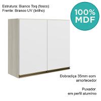Armario Aereo 2 Portas Mdf 80 Cm Kali 12211 Bianco Toq Branco Uv Nicioli - 5