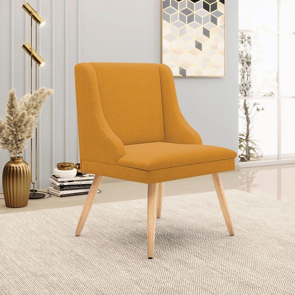 Cadeira Sala De Jantar Pé Palito Natural Kit 6 Liz Bouclê Mostarda D03 - D'rossi - 2