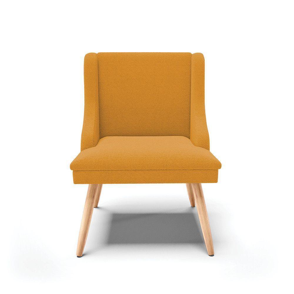 Cadeira Sala De Jantar Pé Palito Natural Kit 6 Liz Bouclê Mostarda D03 - D'rossi - 6