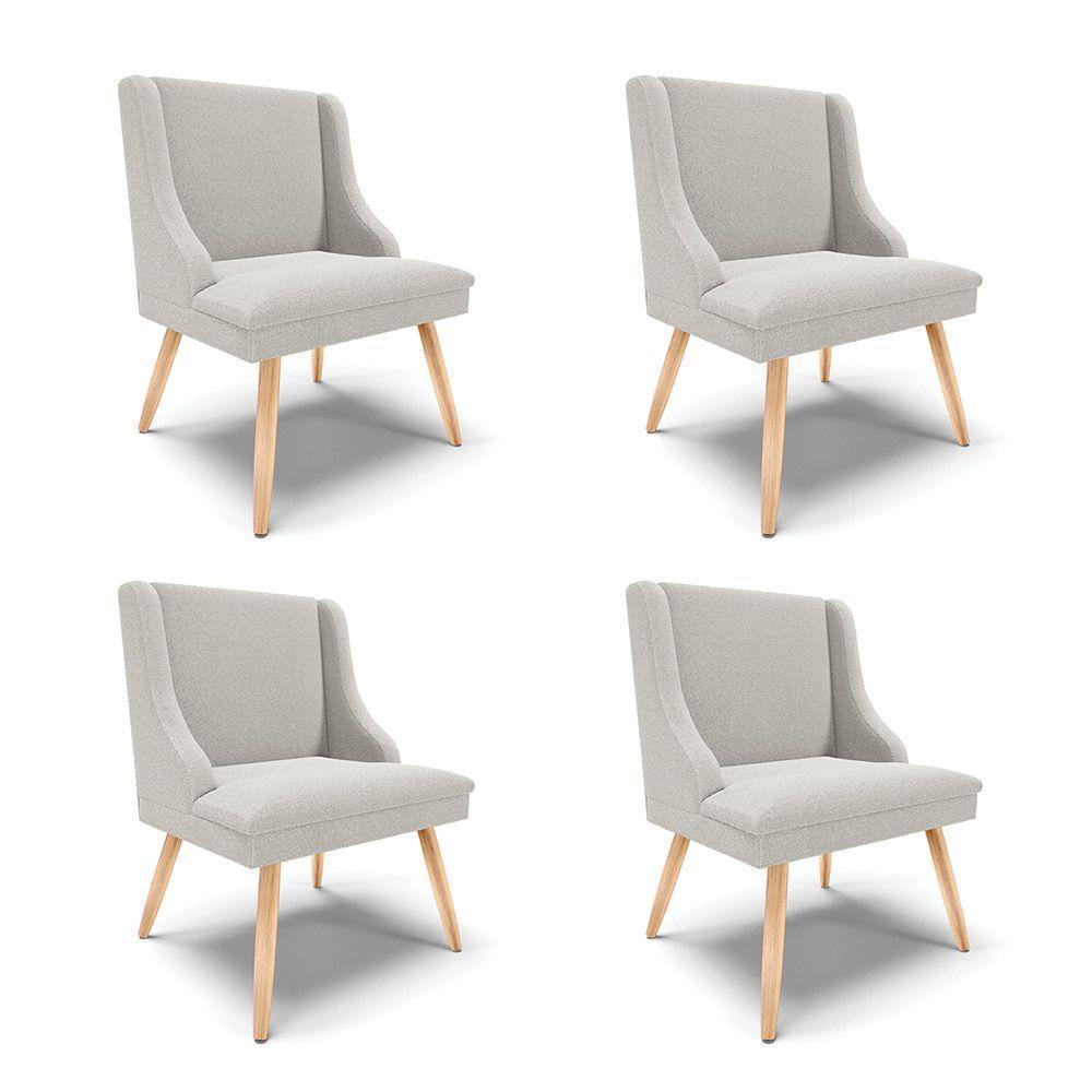 Cadeira Sala De Jantar Pé Palito Natural Kit 4 Liz Bouclê Cinza D03 - D'rossi - 1