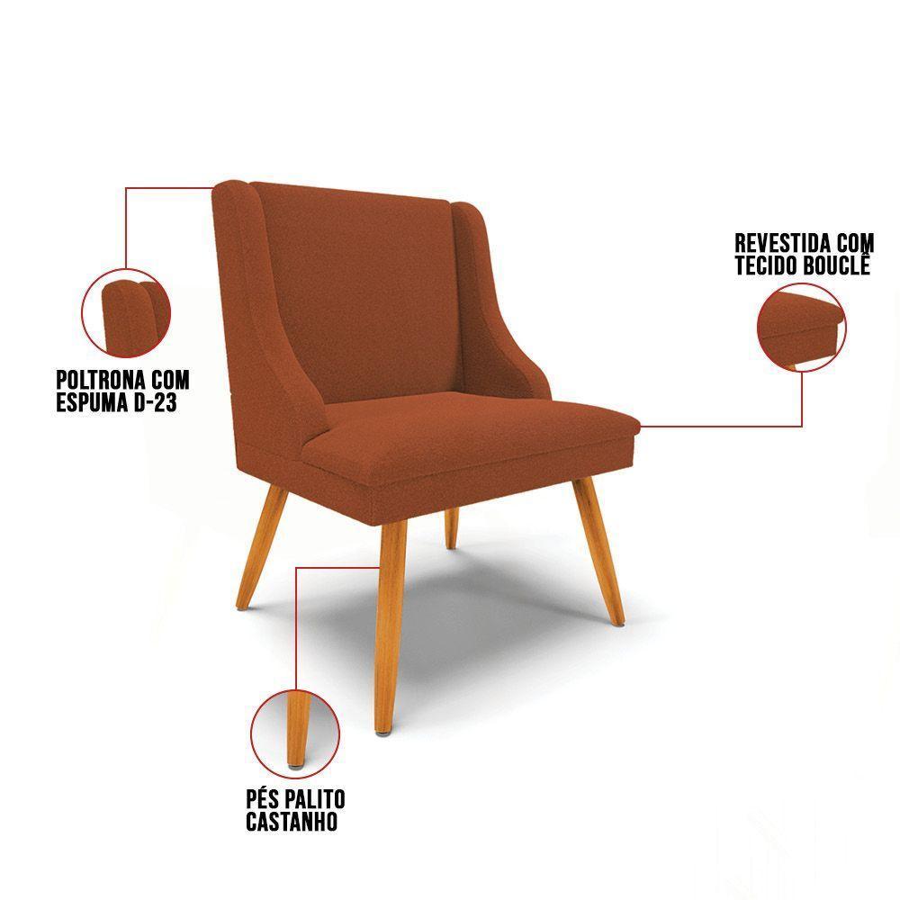 Cadeira Sala De Jantar Pé Palito Castanho Kit 6 Liz Bouclê Terra D03 - D'rossi - 3