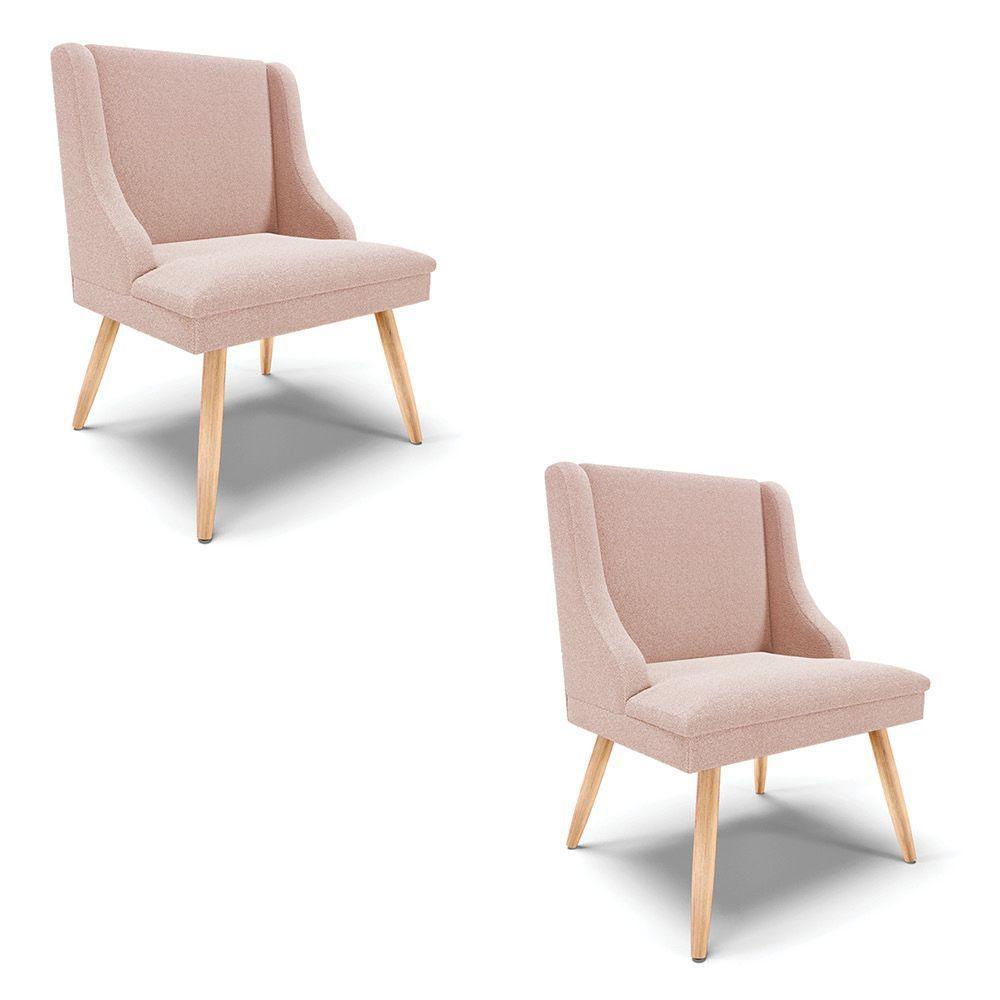 Cadeira Sala De Jantar Pé Palito Natural Kit 2 Liz Bouclê Rose D03 - D'rossi - 1