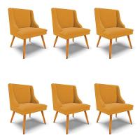 Cadeira Sala De Jantar Pé Palito Castanho Kit 6 Liz Bouclê Mostarda D03 - D'rossi - 1