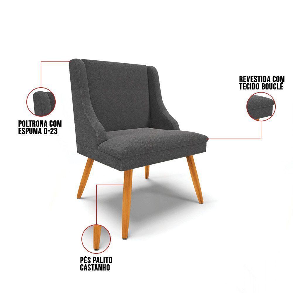 Cadeira Sala De Jantar Pé Palito Castanho Kit 2 Liz Bouclê Grafite D03 - D'rossi - 3