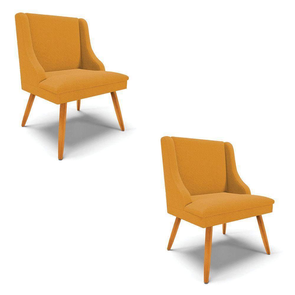 Cadeira Sala De Jantar Pé Palito Castanho Kit 2 Liz Bouclê Mostarda D03 - D'rossi - 1