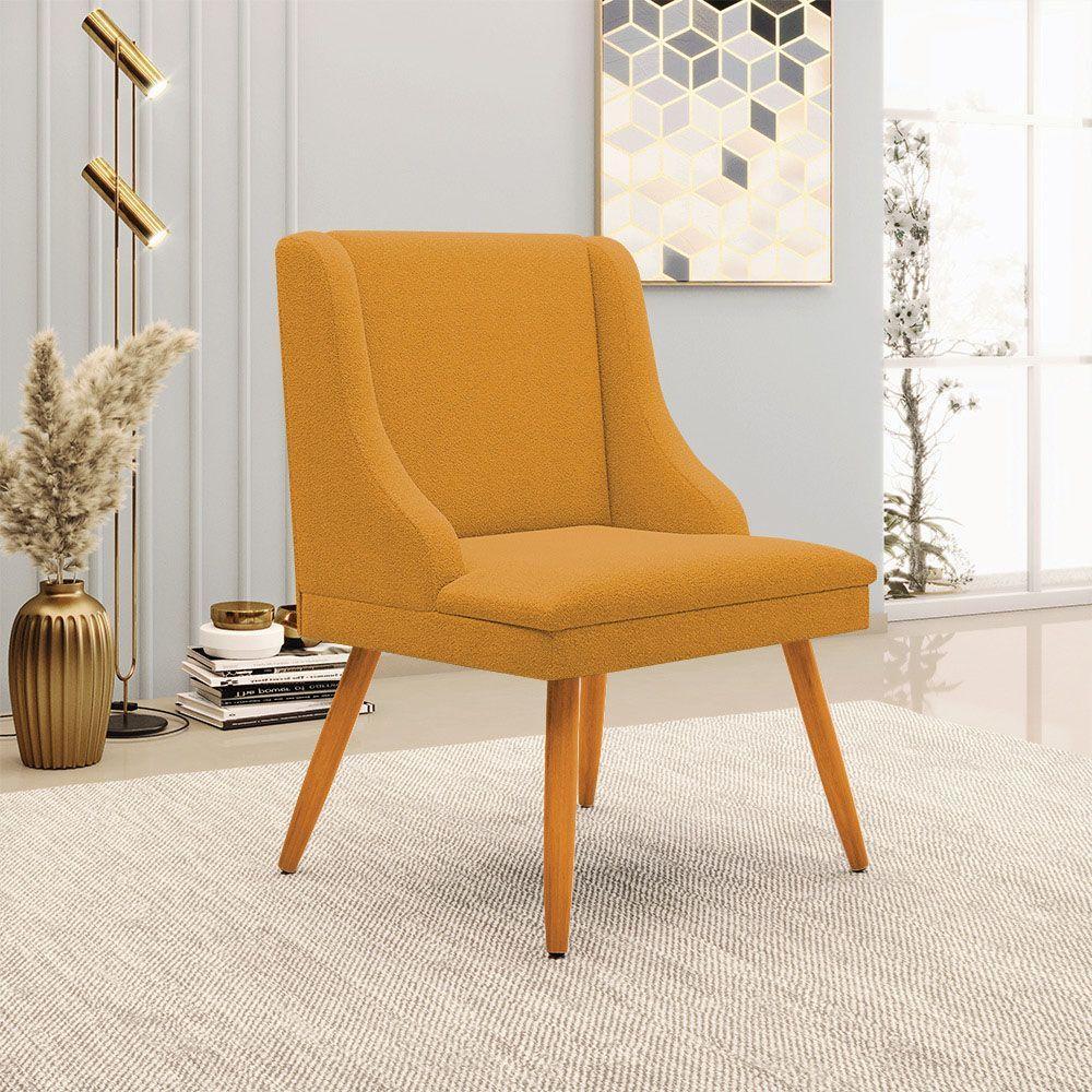 Cadeira Sala De Jantar Pé Palito Castanho Kit 2 Liz Bouclê Mostarda D03 - D'rossi - 2