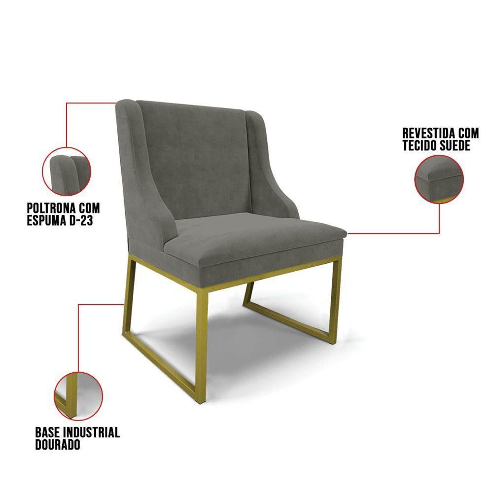 Cadeira Sala De Jantar Industrial Dourado Kit 2 Liz Suede Grafite D03 - D'rossi - 3