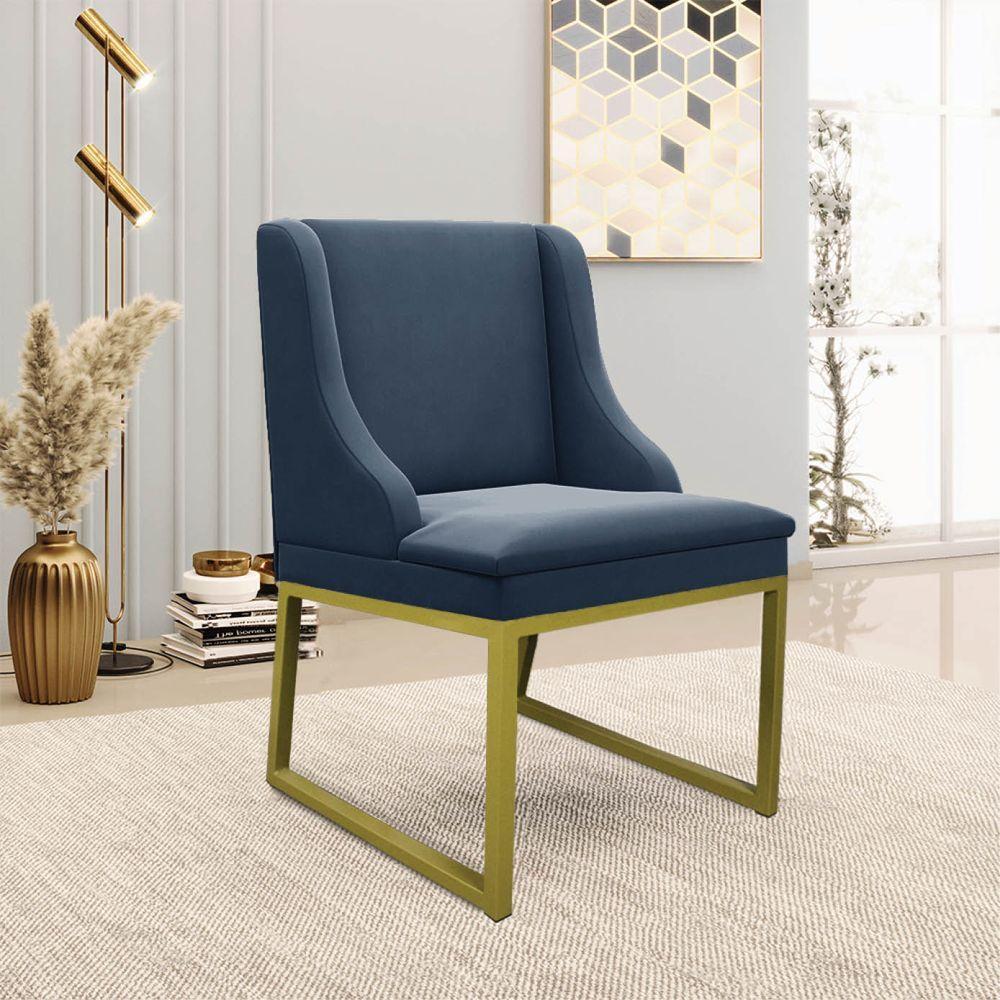 Cadeira Sala De Jantar Industrial Dourado Liz Suede Azul Marinho D03 - D'rossi - 2