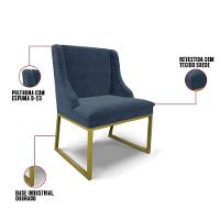 Cadeira Sala De Jantar Industrial Dourado Liz Suede Azul Marinho D03 - D'rossi - 3