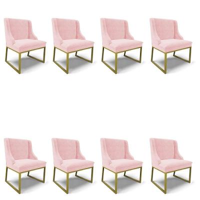 Cadeira Sala De Jantar Industrial Dourado Kit 8 Liz Suede Rosa Bebê D03 - D'rossi