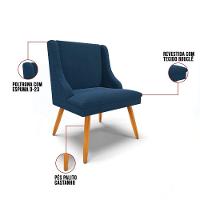 Cadeira Sala De Jantar Pé Palito Castanho Kit 2 Liz Bouclê Azul D03 - D'rossi - 3