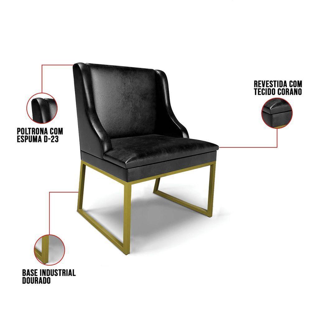 Cadeira Sala De Jantar Industrial Dourado Liz Sintético Pu Preto D03 - D'rossi - 3
