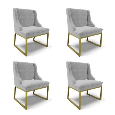 Cadeira Sala De Jantar Industrial Dourado Kit 4 Liz Suede Cinza D03 - D'rossi