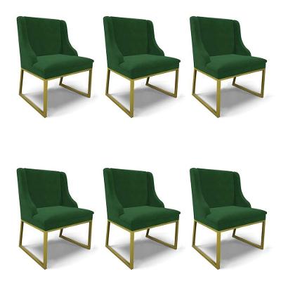 Cadeira Sala De Jantar Industrial Dourado Kit 6 Liz Veludo Verde D03 - D'rossi