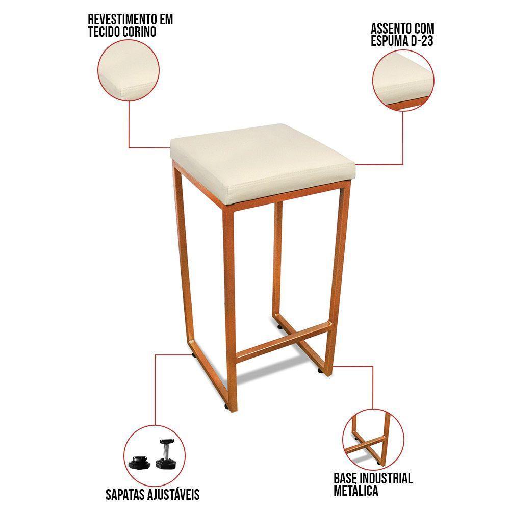 Banqueta Alta Para Cozinha Industrial Kit 2 Nick Bronze E Sintético D03 - D'rossi Cor Branco - 3