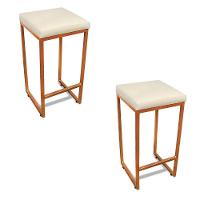 Banqueta Alta Para Cozinha Industrial Kit 2 Nick Bronze E Sintético D03 - D'rossi Cor Branco - 1