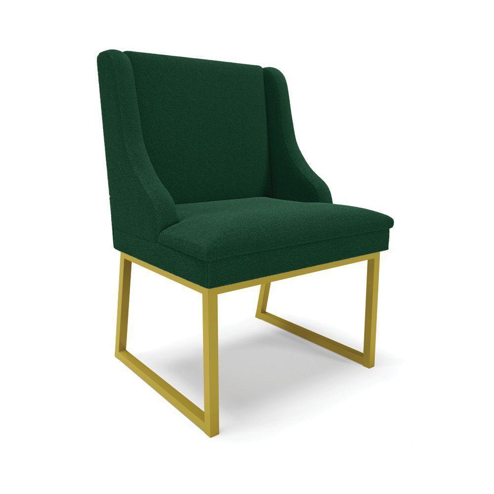 Cadeira Sala De Jantar Industrial Dourado Liz Bouclê Verde D03 - D'rossi - 1