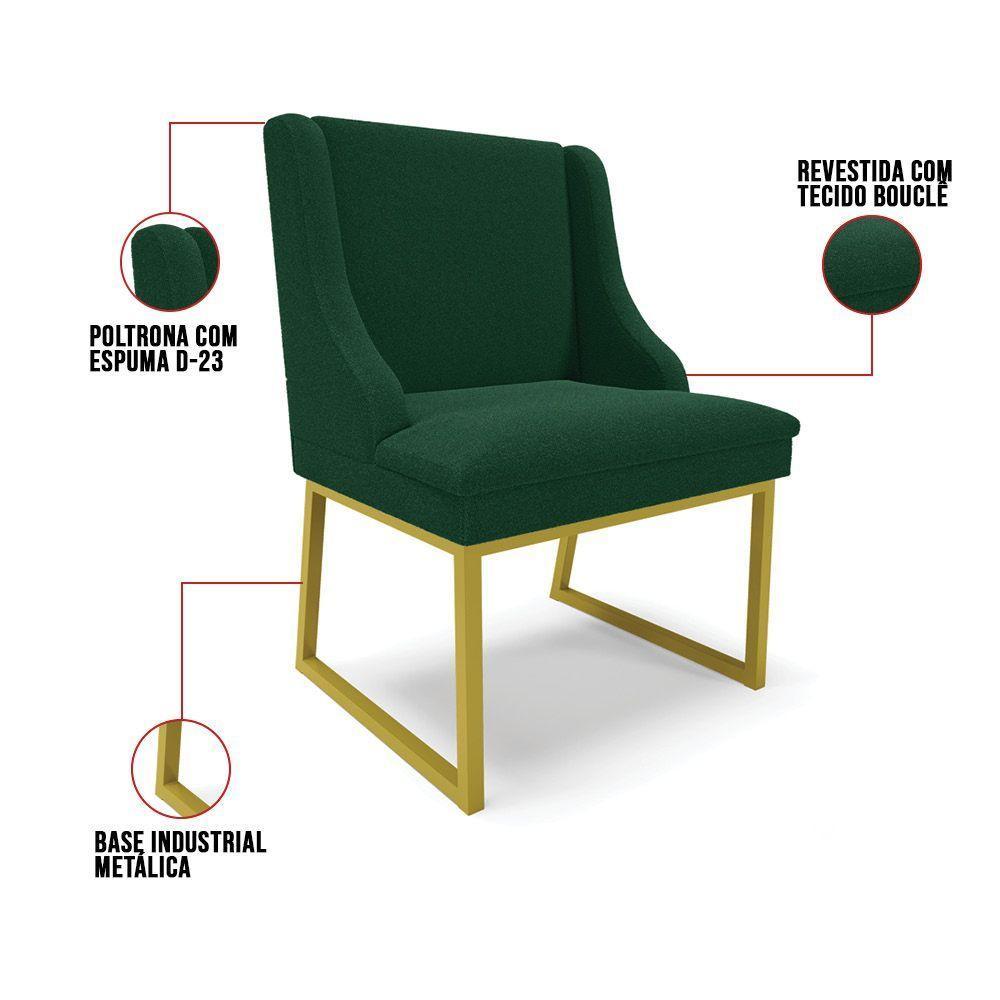 Cadeira Sala De Jantar Industrial Dourado Liz Bouclê Verde D03 - D'rossi - 3