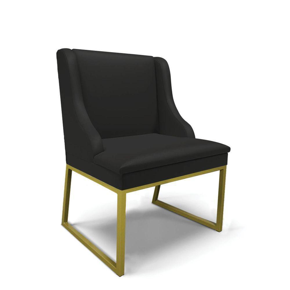 Cadeira Sala De Jantar Industrial Dourado Liz Sintético Preto D03 - D'rossi - 1