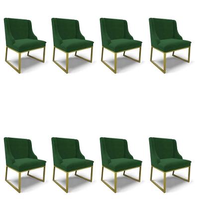 Cadeira Sala De Jantar Industrial Dourado Kit 8 Liz Veludo Verde D03 - D'rossi