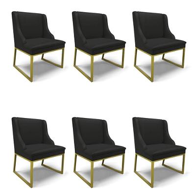 Cadeira Sala De Jantar Industrial Dourado Kit 6 Liz Sintético Pto D03 - D'rossi
