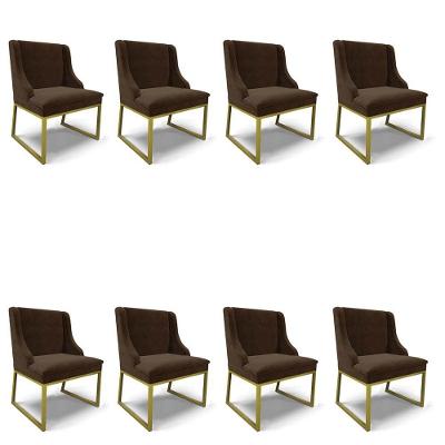 Cadeira Sala De Jantar Industrial Dourado Kit 8 Liz Suede Marrom D03 - D'rossi