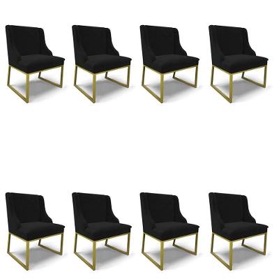 Cadeira Sala De Jantar Industrial Dourado Kit 8 Liz Veludo Preto D03 - D'rossi