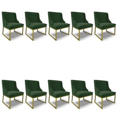 Cadeira Sala De Jantar Industrial Dourado Kit 10 Liz Suede Verde D03 - D'rossi