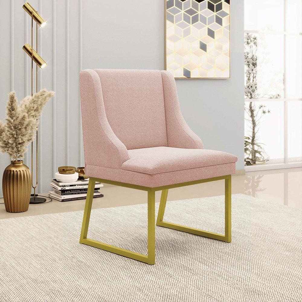 Cadeira Sala De Jantar Industrial Dourado Kit 2 Liz Bouclê Rosê D03 - D'rossi - 2