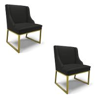Cadeira Sala De Jantar Industrial Dourado Kit 2 Liz Sintético Pto D03 - D'rossi - 1