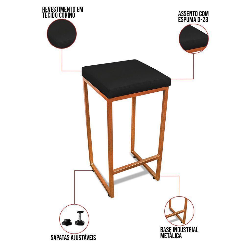 Banqueta Alta Para Cozinha Industrial Nick Bronze E Sintético Preto D03 - D'rossi - 3