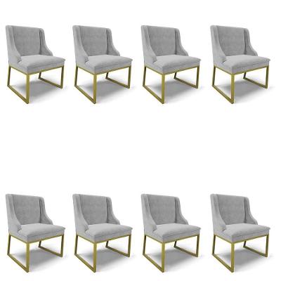 Cadeira Sala De Jantar Industrial Dourado Kit 8 Liz Suede Cinza D03 - D'rossi