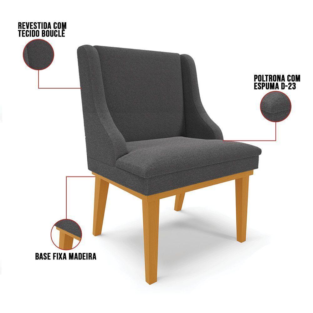 Cadeira Sala De Jantar Base Madeira Castanho Liz Bouclê Grafite D03 - D'rossi - 3