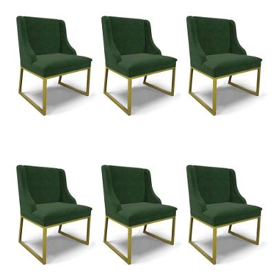 Cadeira Sala De Jantar Industrial Dourado Kit 6 Liz Suede Verde D03 - D'rossi