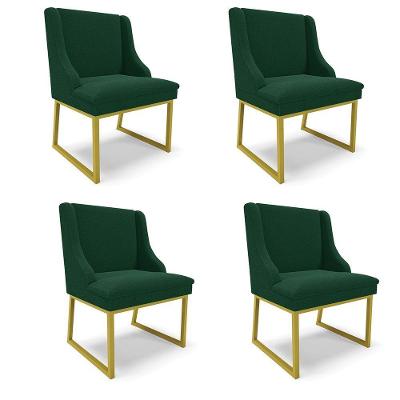 Cadeira Sala De Jantar Industrial Dourado Kit 4 Liz Bouclê Verde D03 - D'rossi