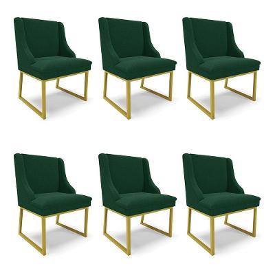 Cadeira Sala De Jantar Industrial Dourado Kit 6 Liz Bouclê Verde D03 - D'rossi
