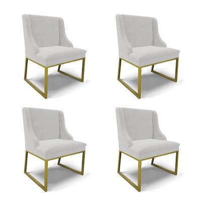 Cadeira Sala De Jantar Industrial Dourado Kit 4 Liz Veludo Cinza D03 - D'rossi