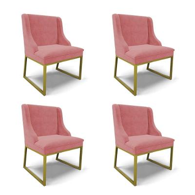 Cadeira Sala De Jantar Industrial Dourado Kit 4 Liz Suede Rosê D03 - D'rossi