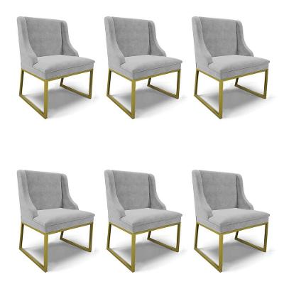 Cadeira Sala De Jantar Industrial Dourado Kit 6 Liz Suede Cinza D03 - D'rossi