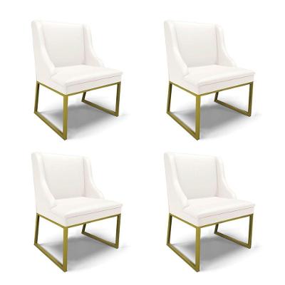 Cadeira Sala De Jantar Industrial Dourado Kit 4 Liz Sintético Bco D03 - D'rossi