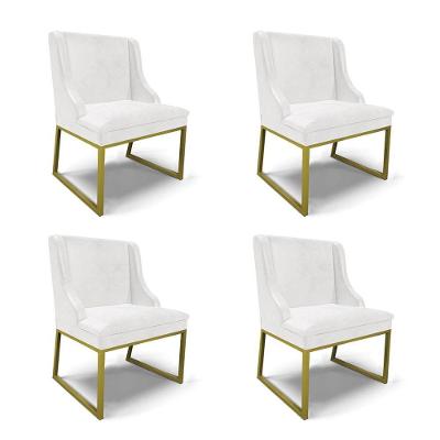 Cadeira Sala De Jantar Industrial Dourado Kit 4 Liz Sint Pu Branco D03 - D'rossi