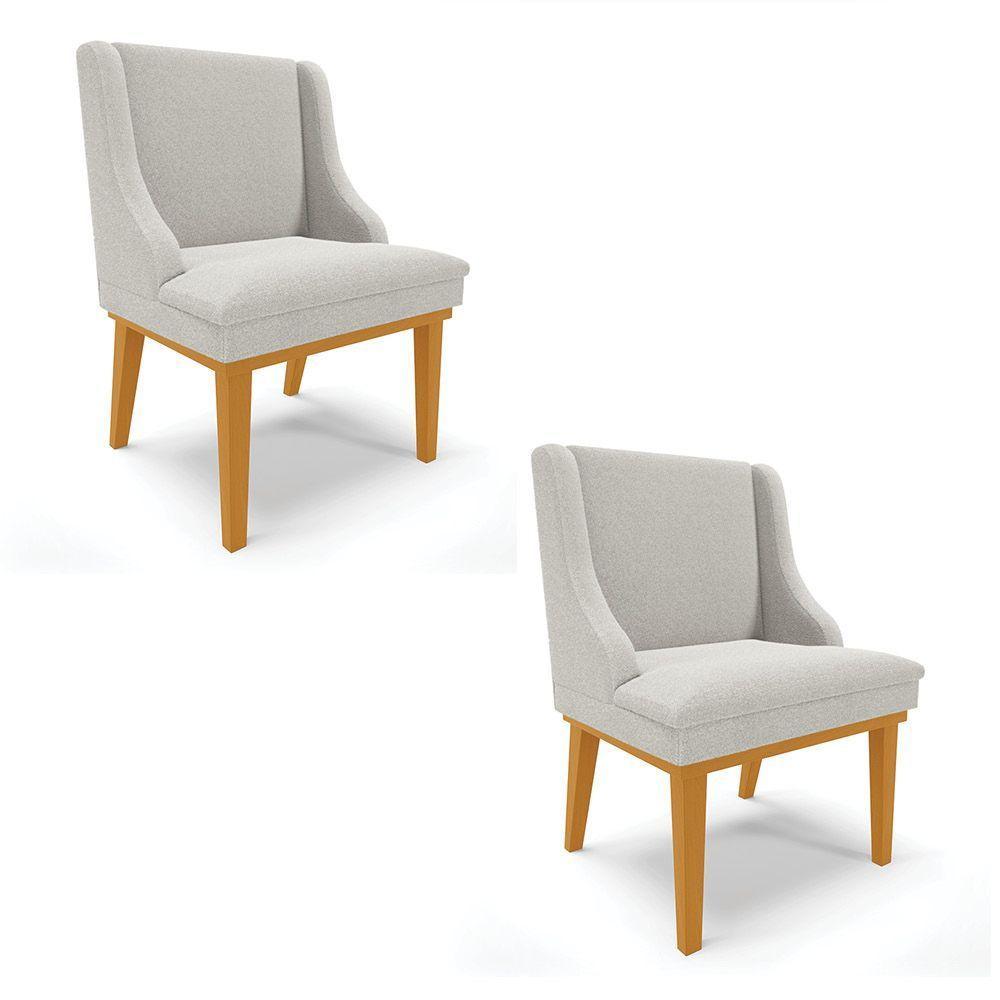 Cadeira Sala De Jantar Base Madeira Castanho Kit 2 Liz Bouclê Cinza D03 - D'rossi - 1