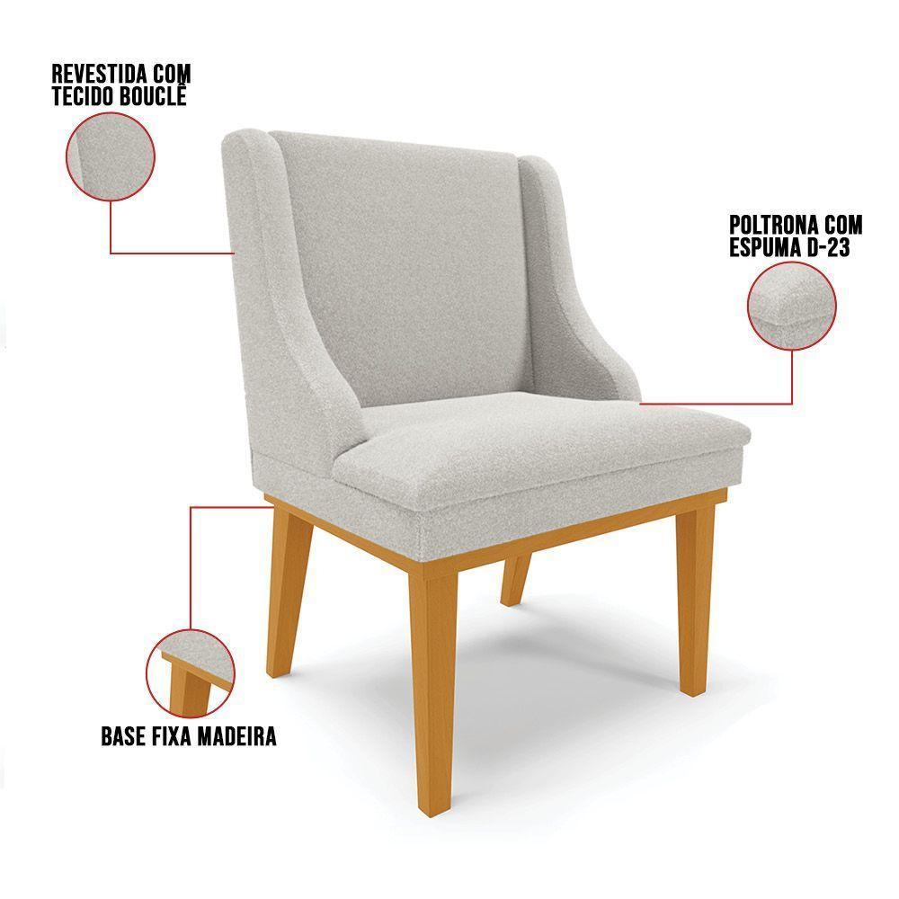 Cadeira Sala De Jantar Base Madeira Castanho Kit 2 Liz Bouclê Cinza D03 - D'rossi - 3