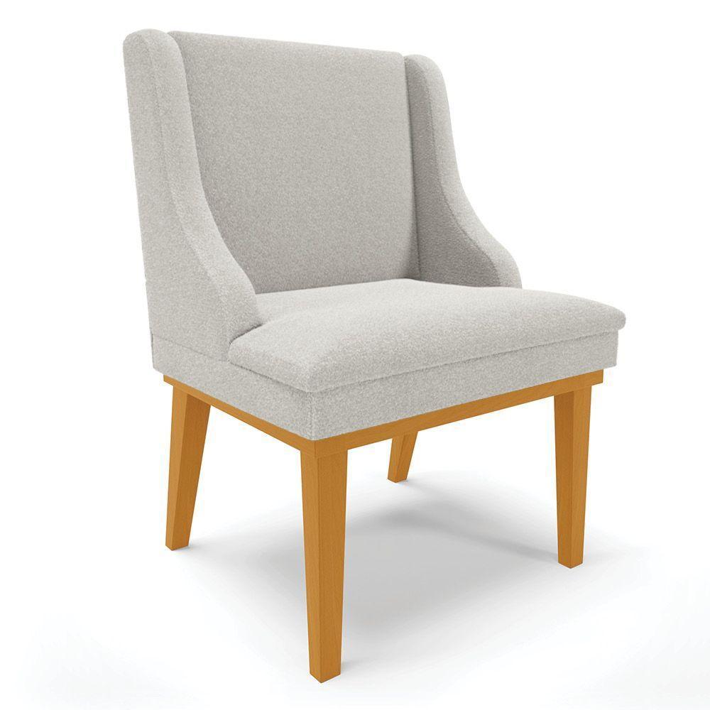 Cadeira Sala De Jantar Base Madeira Castanho Kit 2 Liz Bouclê Cinza D03 - D'rossi - 5