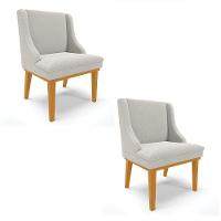 Cadeira Sala De Jantar Base Madeira Castanho Kit 2 Liz Bouclê Cinza D03 - D'rossi - 1