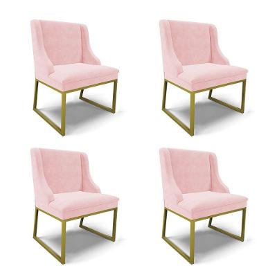 Cadeira Sala De Jantar Industrial Dourado Kit 4 Liz Suede Rosa Bebê D03 - D'rossi