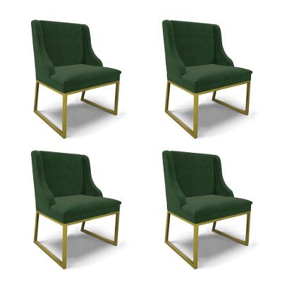 Cadeira Sala De Jantar Industrial Dourado Kit 4 Liz Suede Verde D03 - D'rossi