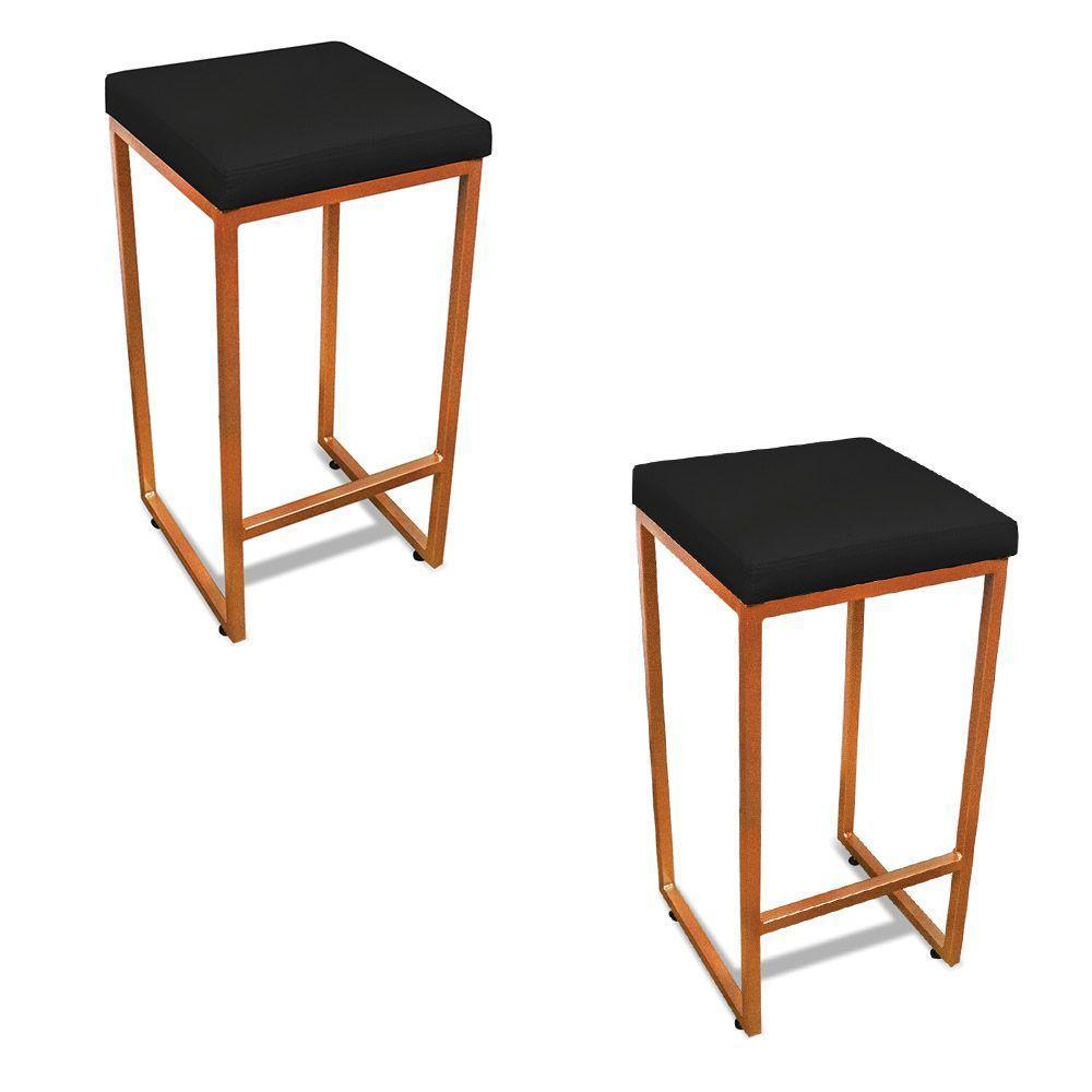 Banqueta Alta Para Cozinha Industrial Kit 2 Nick Bronze E Sintético Preto D03 - D'rossi - 1