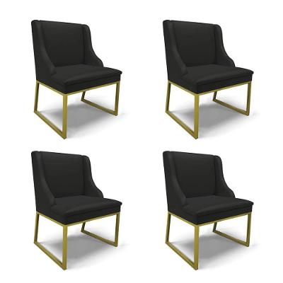 Cadeira Sala De Jantar Industrial Dourado Kit 4 Liz Sintético Pto D03 - D'rossi